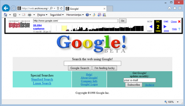 Google el 2 de diciembre de 1998 640x367 2 recursos para acceder al contenido de webs que no funcionan o que incluso han cambiado
