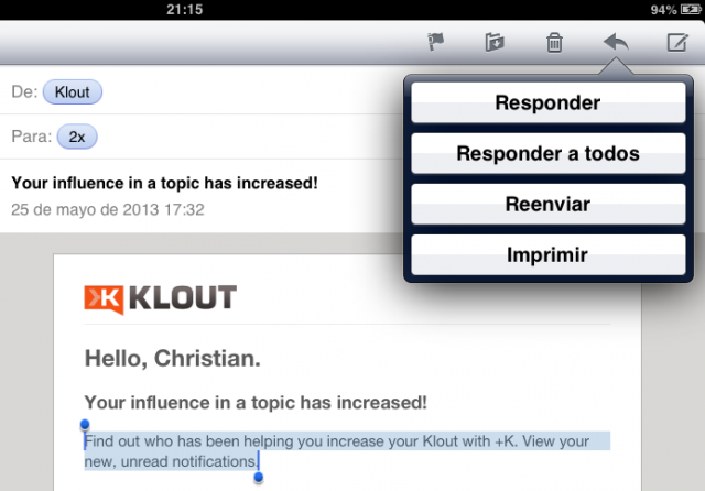 Responder a una parte del correo iPad 640x446 11 trucos y opciones para Mail, el correo electrónico en el iPad, iPhone y iPod con iOS 6 y iOS 7