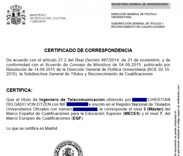 Cómo obtener el certificado de correspondencia de títulos universitarios  oficiales (pre-Bolonia) y niveles MECES