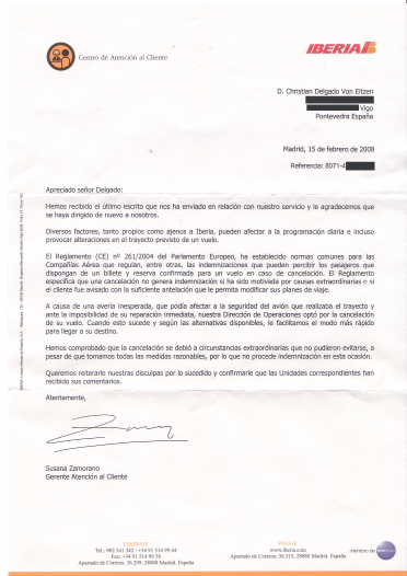 Carta de Iberia del 15 de febrero de 2008