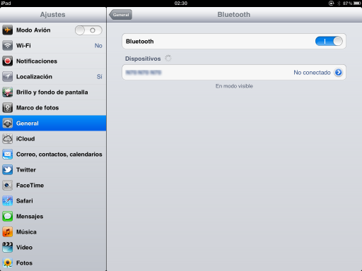 iPad - configuración de Bluetooth