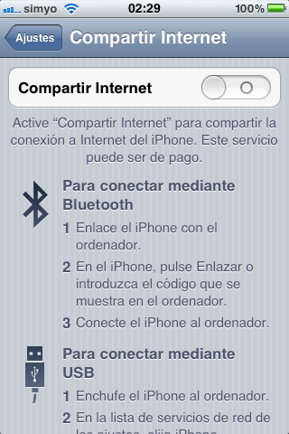 Configuración para compartir Internet en el iPhone