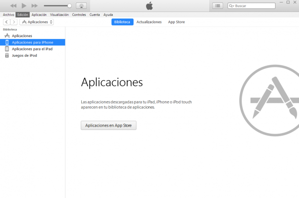 Apartado de aplicaciones en iTunes