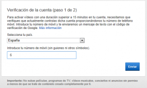 Verificar la cuenta - Cómo quitar la limitación de 15 minutos a los vídeos de YouTube