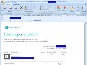 Windows 8 Pro - recibo de compra