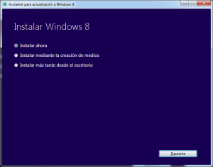 Windows 8 Pro opciones de instalación