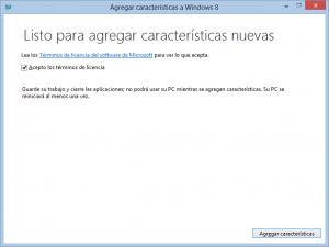 Agregar características a Windows 8 (Windows Media Center)