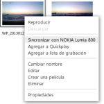 Botón derecho para sincronizar con Nokia Lumia 800