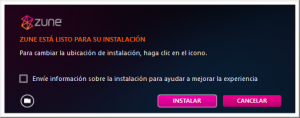 Comenzar la instalación de Zune