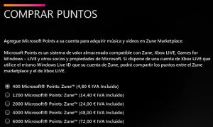 Comprar puntos Microsoft Zune