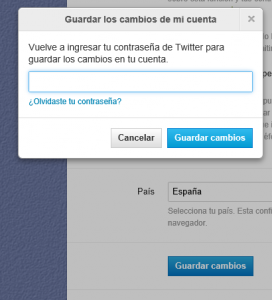 Guardar cambios en la cuenta de Twitter