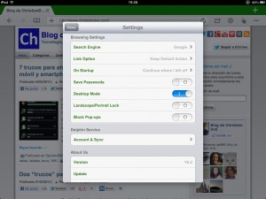 Navegador Dolphin, apartado de ajustes (settings) forzado a versión de escritorio 