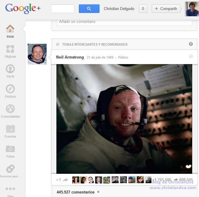 Google+ de Neil Armstrong - hombre en la Luna