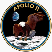 Insignia/badge de Foursquare con motivo de que el hombre llega a la Luna - Apolo 11