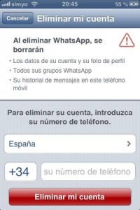 Eliminar totalmente una cuenta de WhatsApp