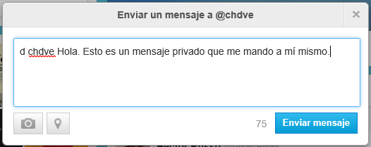 Enviar con el "truco" un DM a un tuitero (captura de pantalla de la web de Twitter)