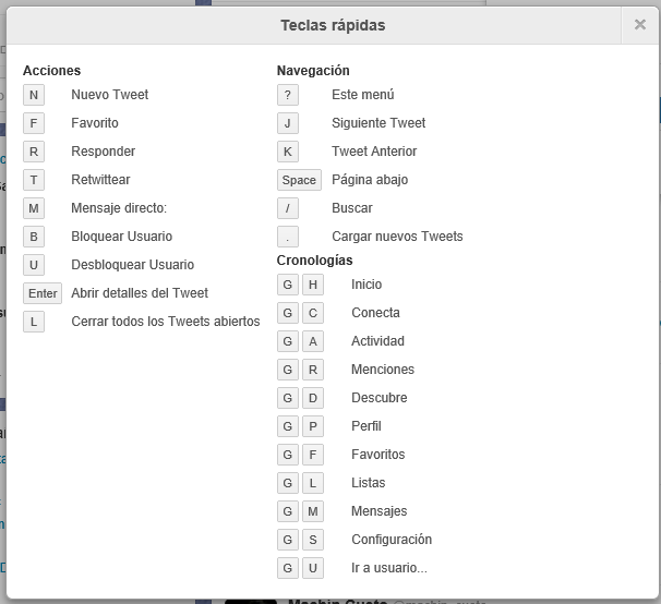 Lista de teclas rápidas para la web de Twitter