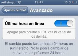 Desactivar que se sepa cuándo se estuvo en línea por última vez