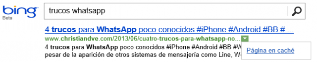 Resultados de Bing en caché
