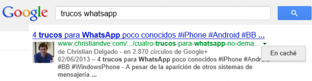 Resultados de Google en caché