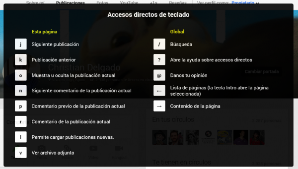 Accesos directo de teclado de Google+ (Google Plus)