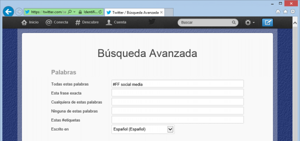 Buscador avanzado: #FF social media en Twitter