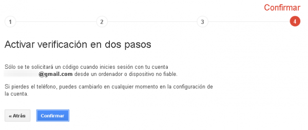 Activar la verificación en dos pasos de Google