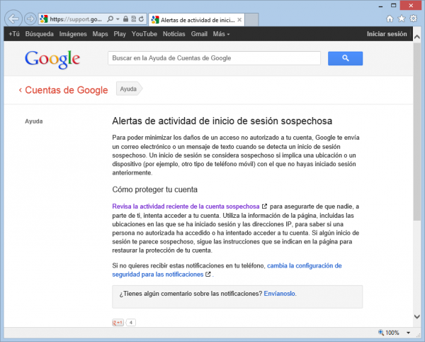 Alertas de actividad de inicio de sesión sospechosa en Google