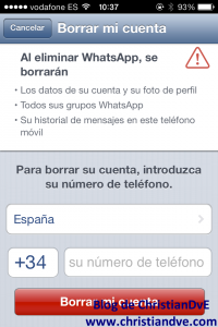 Borrar la cuenta de WhatsApp