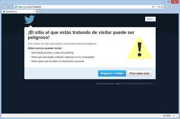 Aviso: ¡El sitio al que estás tratando de visitar puede ser peligroso!