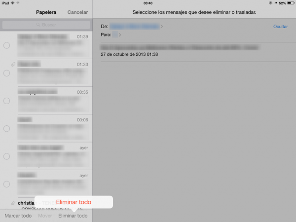 Vaciar la papelera desde iPhone, iPod, iPad en Mail