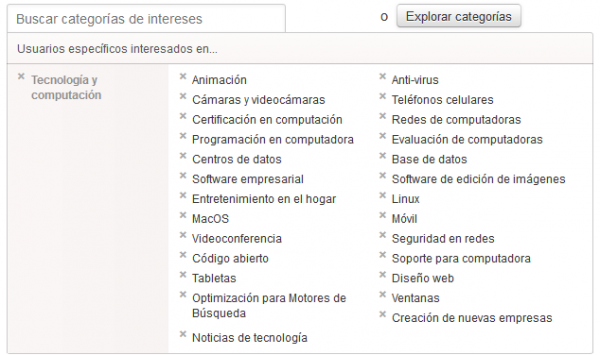 Categorías de intereses para promocionar una cuenta de Twiiter