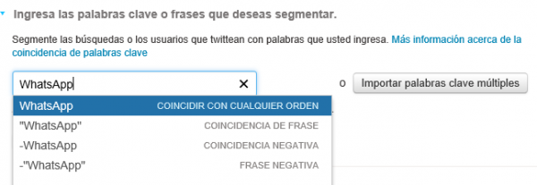 Introducir palabras clave en Twitter Ads