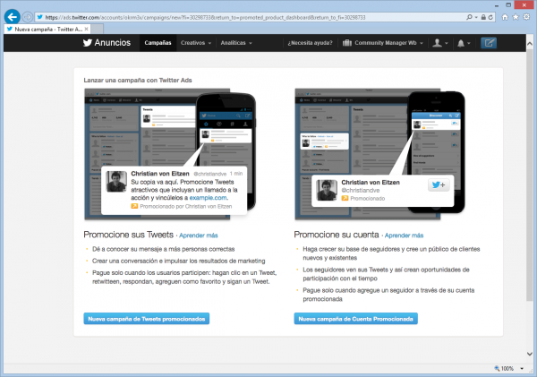 Lanzar una nueva campaña en Twitter Ads
