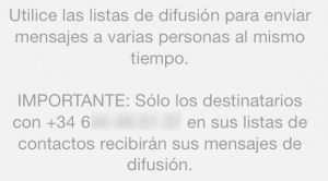 Aviso de WhatsApp para las listas de difusión