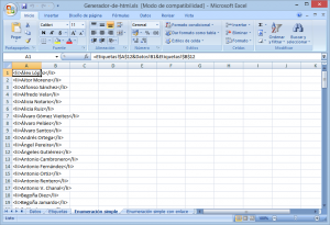 Enumeración simple generada con Microsoft Excel
