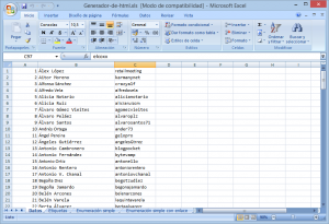 Listado de datos en Excel que se quieren convertir en contenido de una página web