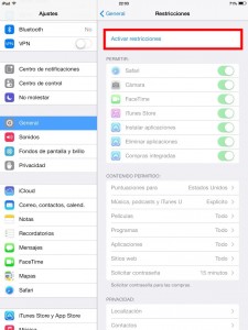 Activar las restricciones en el iPad (en el iPod y iPhone es similar)