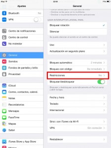 Opción de restricciones en el iPad (en el iPod y iPhone es similar)