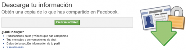 Crear archivo - Descarga tu información de Facebook