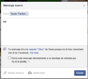 Mensaje privado por Facebook a Sean Parker