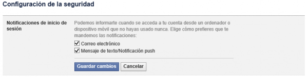 Notificaciones de inicio de sesion en Facebook