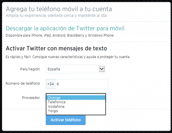 Agrega tu teléfono a tu cuenta de Twitter