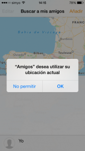 Buscar a mis amigos desea utilizar su ubicación actual