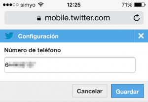 Añadir número de teléfono a la web móvil de Twitter