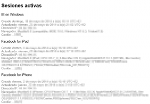 Sesiones activas en Facebook