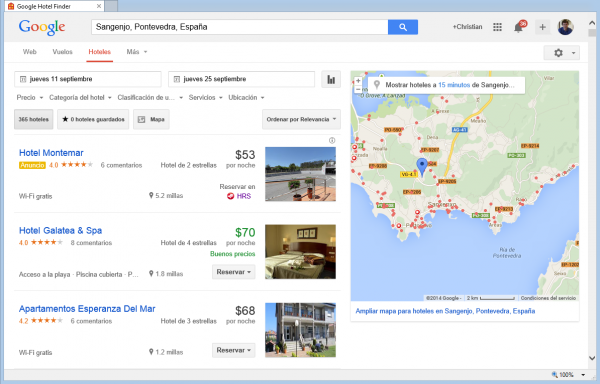 Resultados de Google Hotel Finder