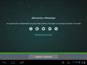 Bienvenido a WhatsApp (en una tableta Android)