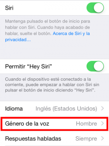 Elección de voz masculina o femenina en Siri