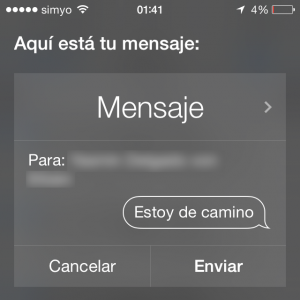 Siri, dile que estoy de camino enviando un mensaje